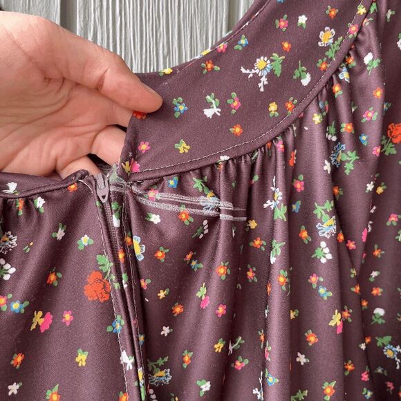 Vintage Lady Sara Brown Floral Maxi Lounge Dress M Cottagecore - Picture 5 of 7